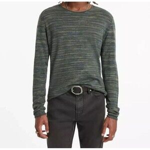 JOHN VARVATOS Shirt Mens XL Blue Pullover Crew Space Dye Linen Cotton OMAR $228